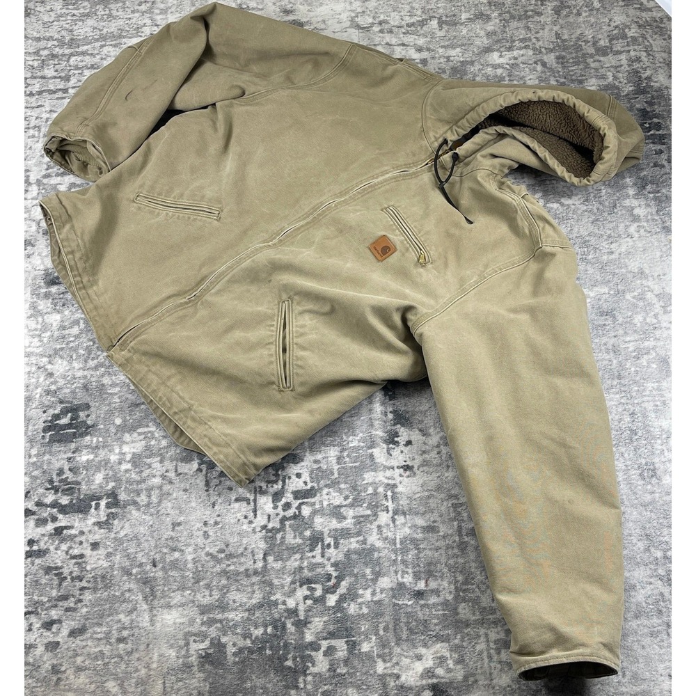 Carhartt Men‎ XL Beige Duck Canvas Jacket Distressed Workwear Thrashed Heritage
